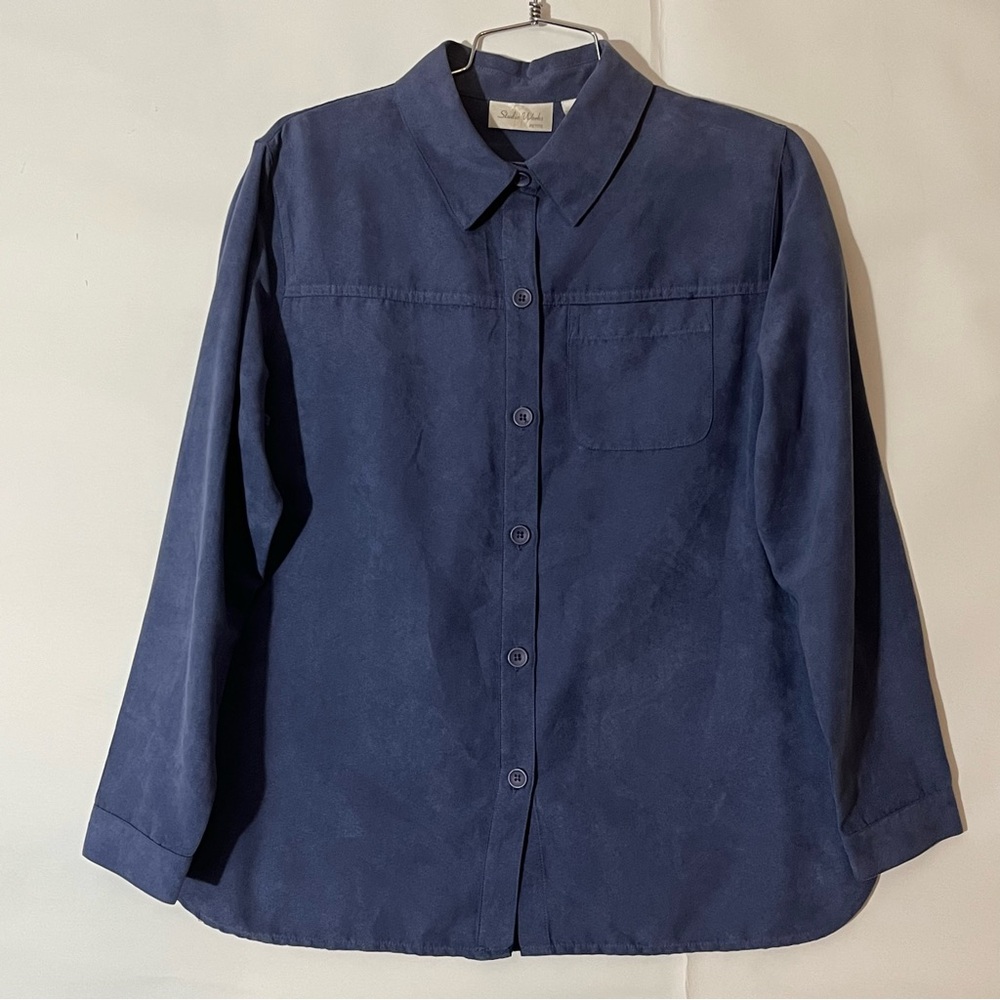 Studio Works Women’s Petite Navy Blouse Size PM